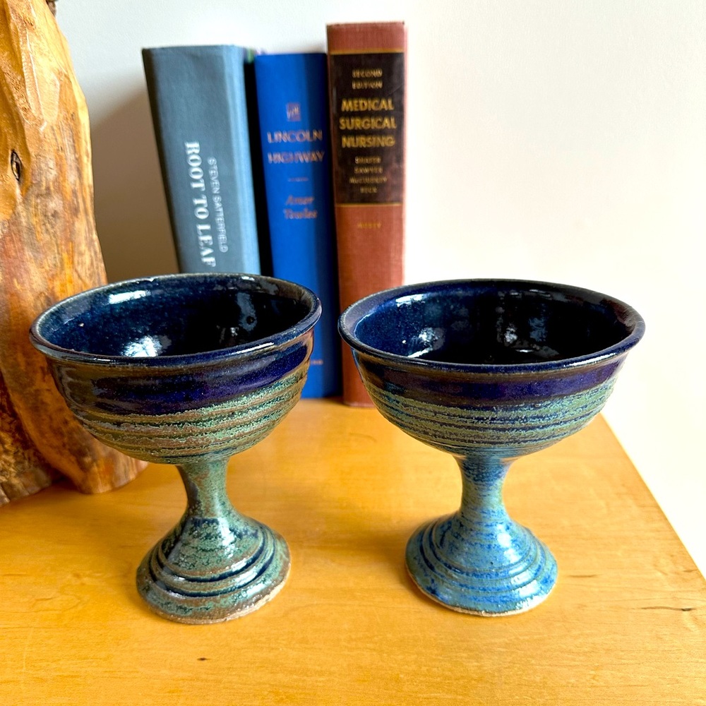 Vintage Earthenwares Set of Chalice Signed Artisan Pottery
